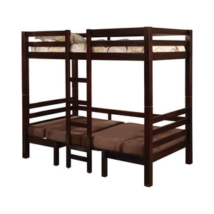 Cama alta convertible Joaquin Twin sobre Twin, color marrón