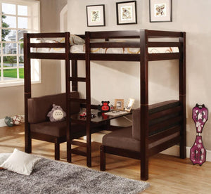 Cama alta convertible Joaquin Twin sobre Twin, color marrón