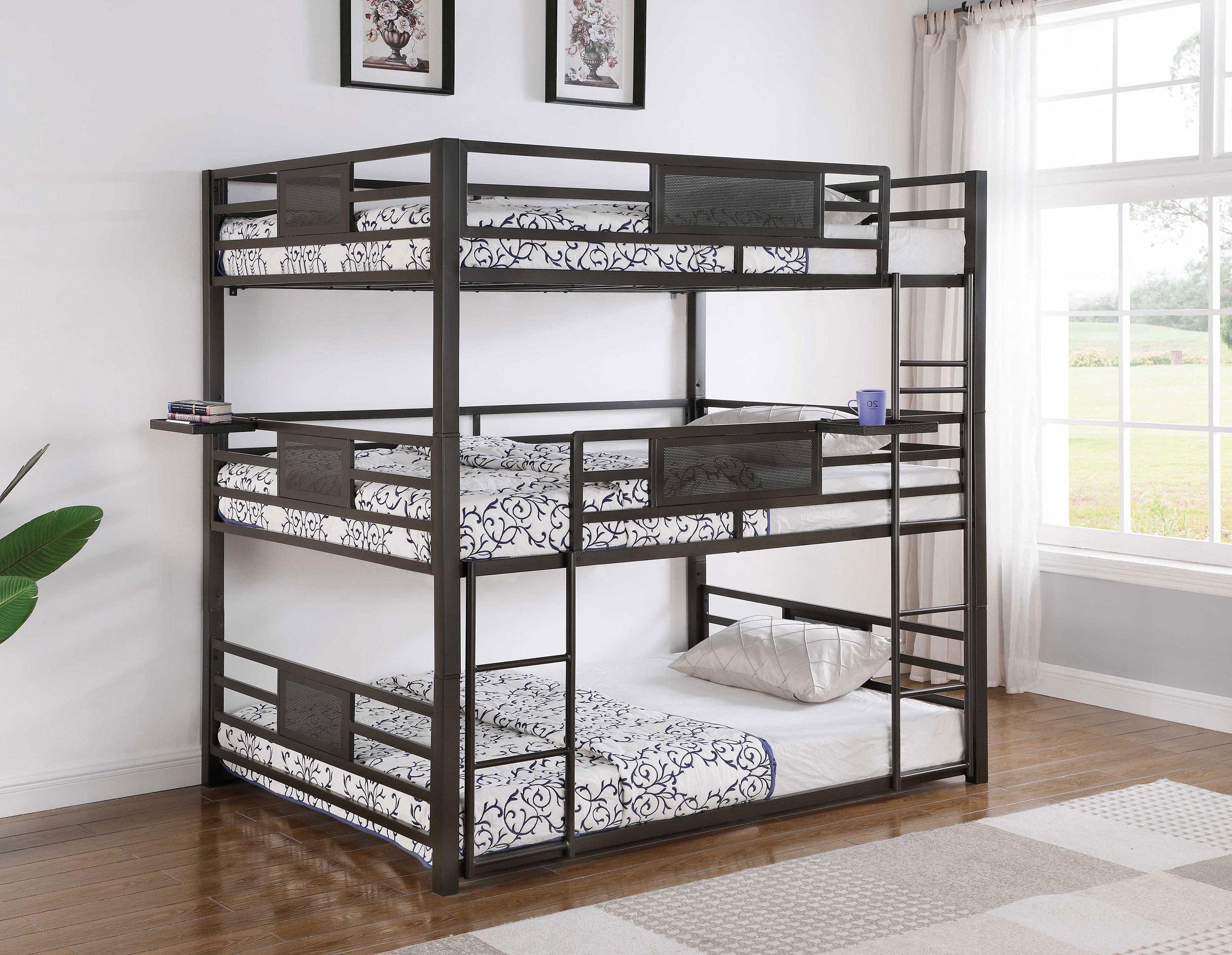 Rogen Metal Full Triple Bunk Bed Dark Bronze