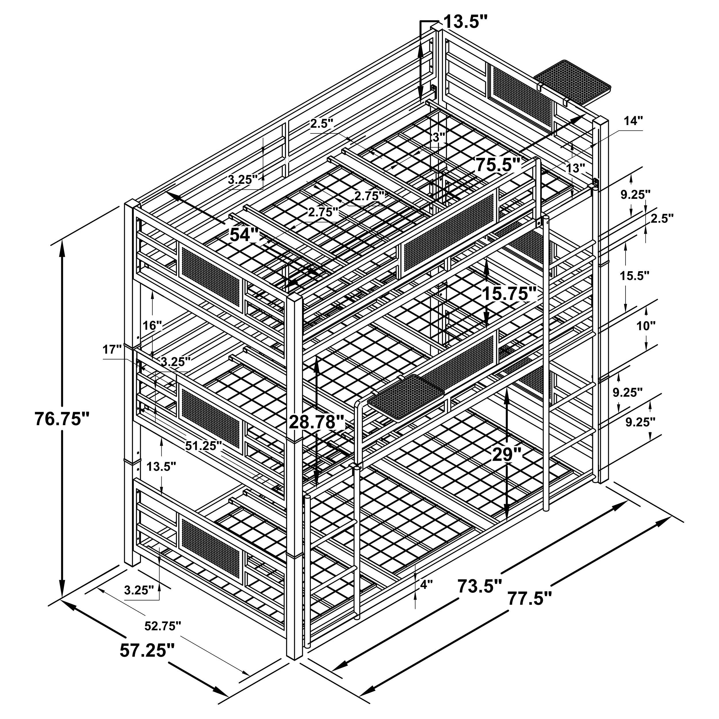 Rogen Metal Full Triple Bunk Bed Dark Bronze