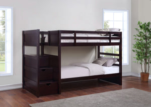 Litera Elliott Wood Twin sobre Twin con escalera, color capuchino