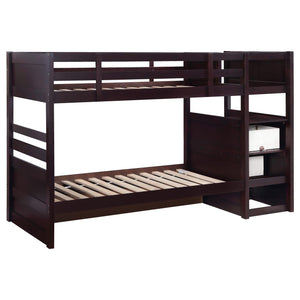 Litera Elliott Wood Twin sobre Twin con escalera, color capuchino