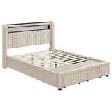 Cama tapizada Madison con plataforma de almacenamiento LED, color crema