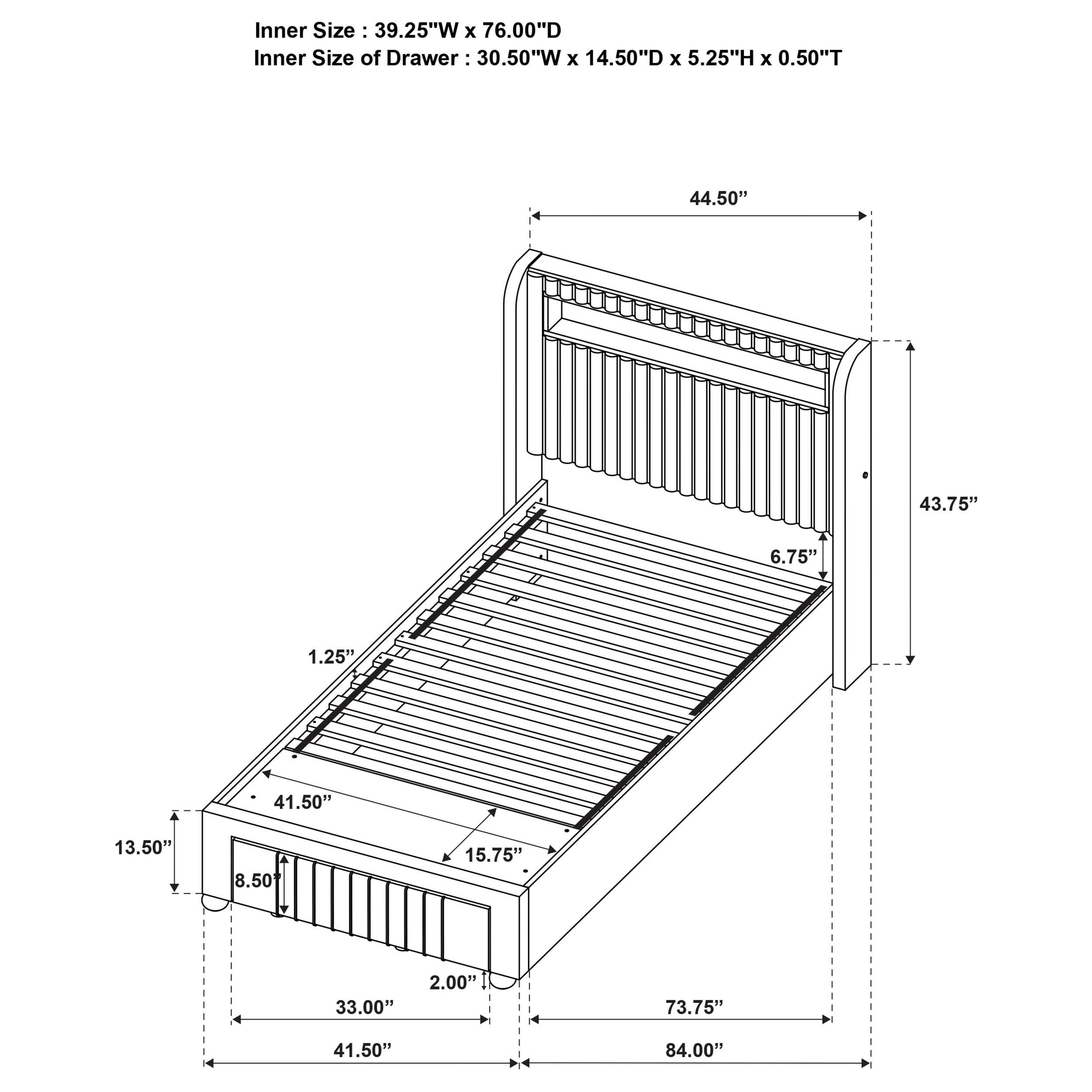 Cama tapizada Madison con plataforma de almacenamiento doble LED en color crema