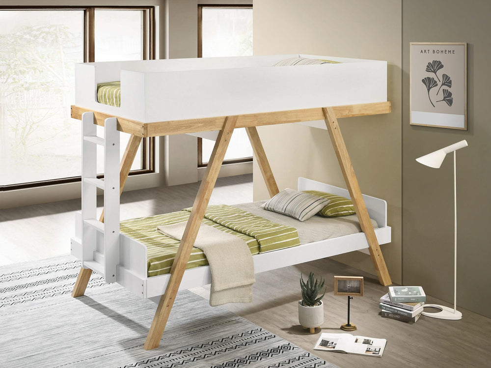 Litera Frankie Wood Twin sobre Twin en blanco y natural