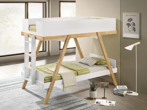 Litera Frankie Wood Twin sobre Twin en blanco y natural
