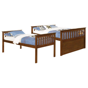 Litera Atkin Twin XL de 3 cajones sobre cama tamaño queen en nogal desgastado