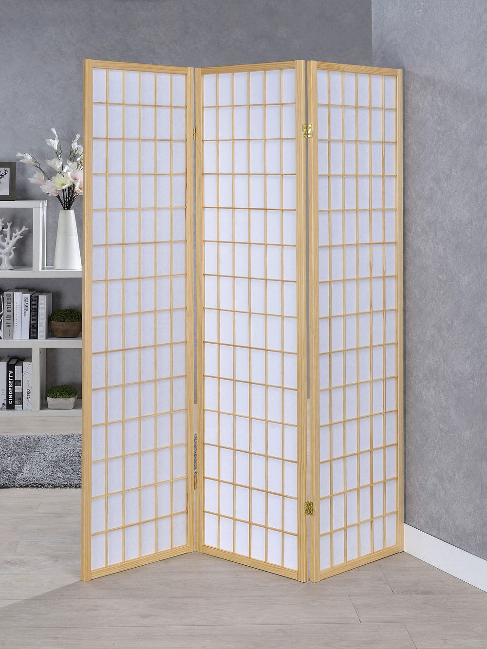 Biombo plegable Shoji de 3 paneles Carrie, color natural