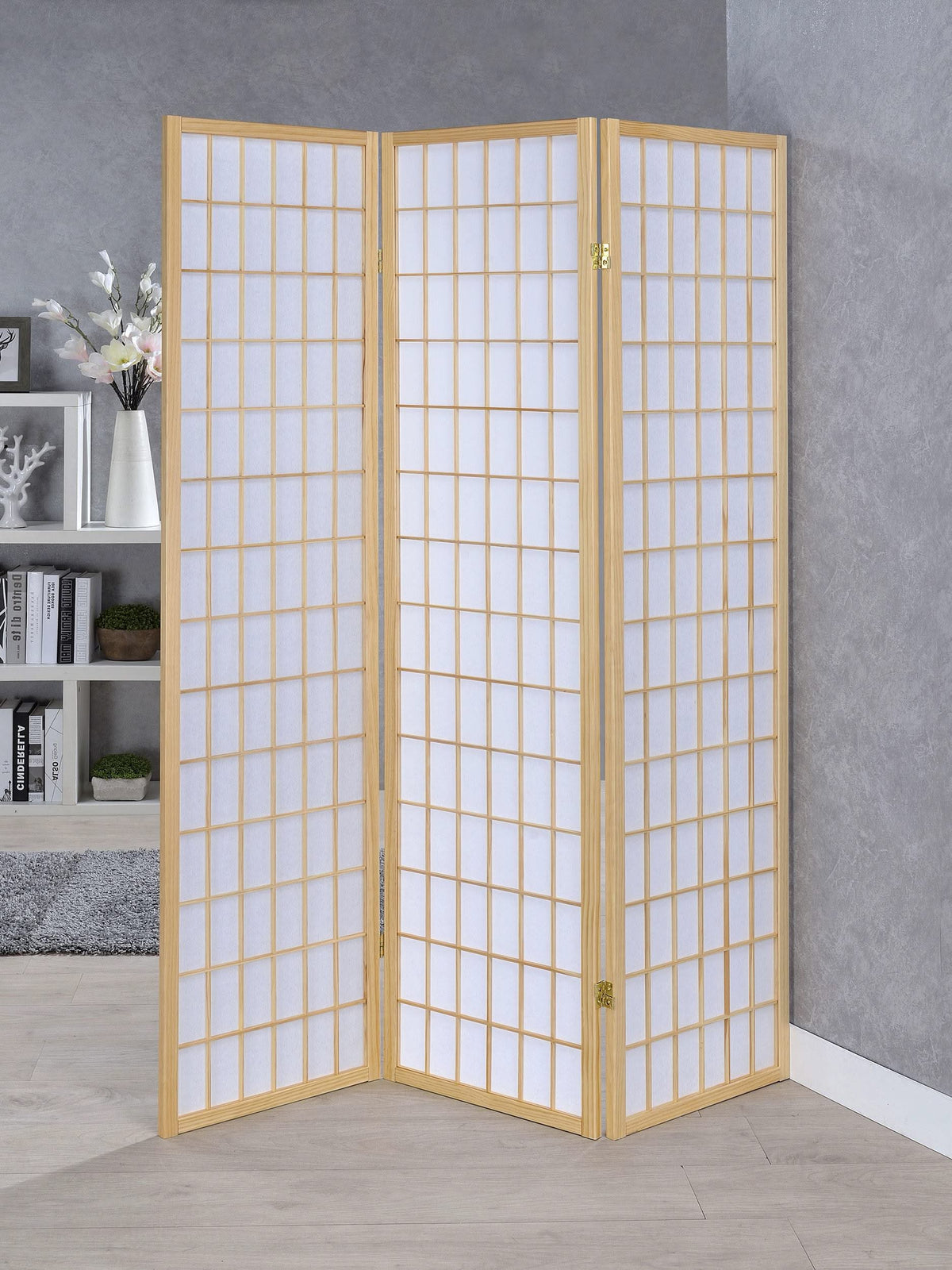 Biombo plegable Shoji de 3 paneles Carrie, color natural