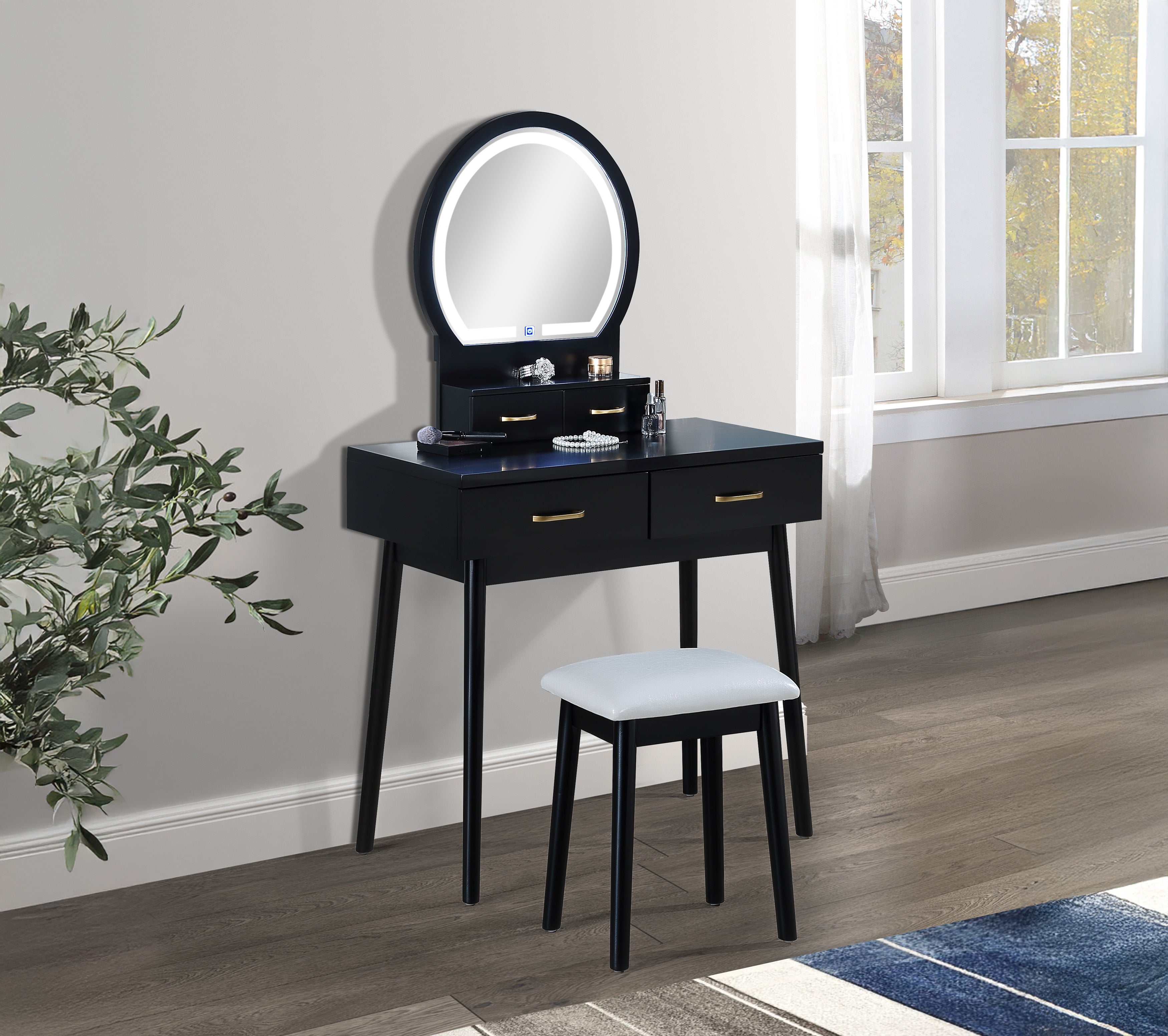 CECILIA VANITY TABLE & STOOL-BLACK