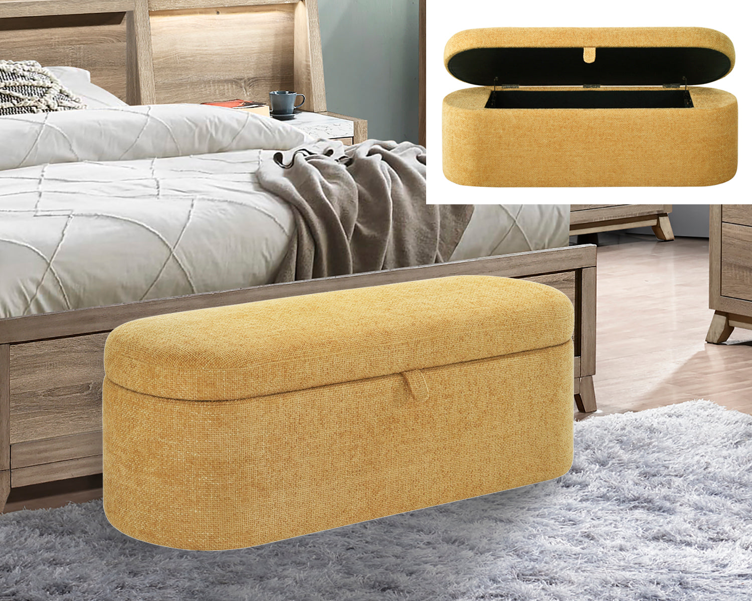 4924GD-BENCH PHILIPA STORAGE BENCH- GOLD TWEED