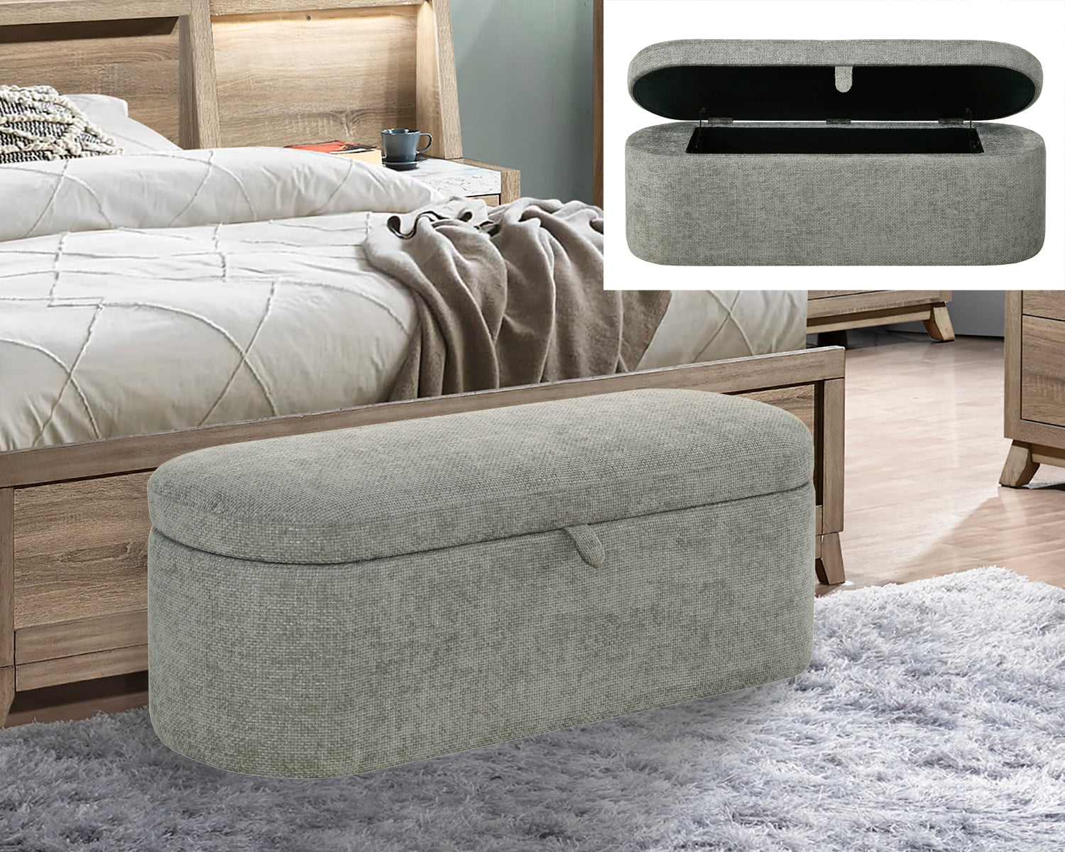 4924LG-BENCH PHILIPA STORAGE BENCH- L.GREY TWEED