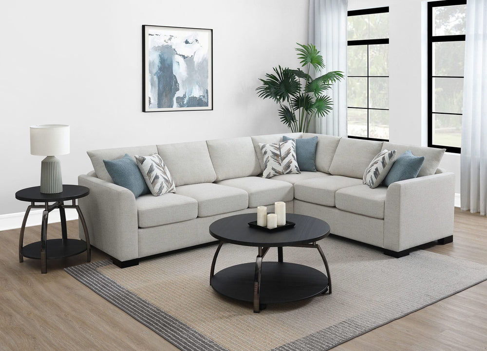 Sofá cama seccional tapizado en chenilla Ashford en color grisáceo