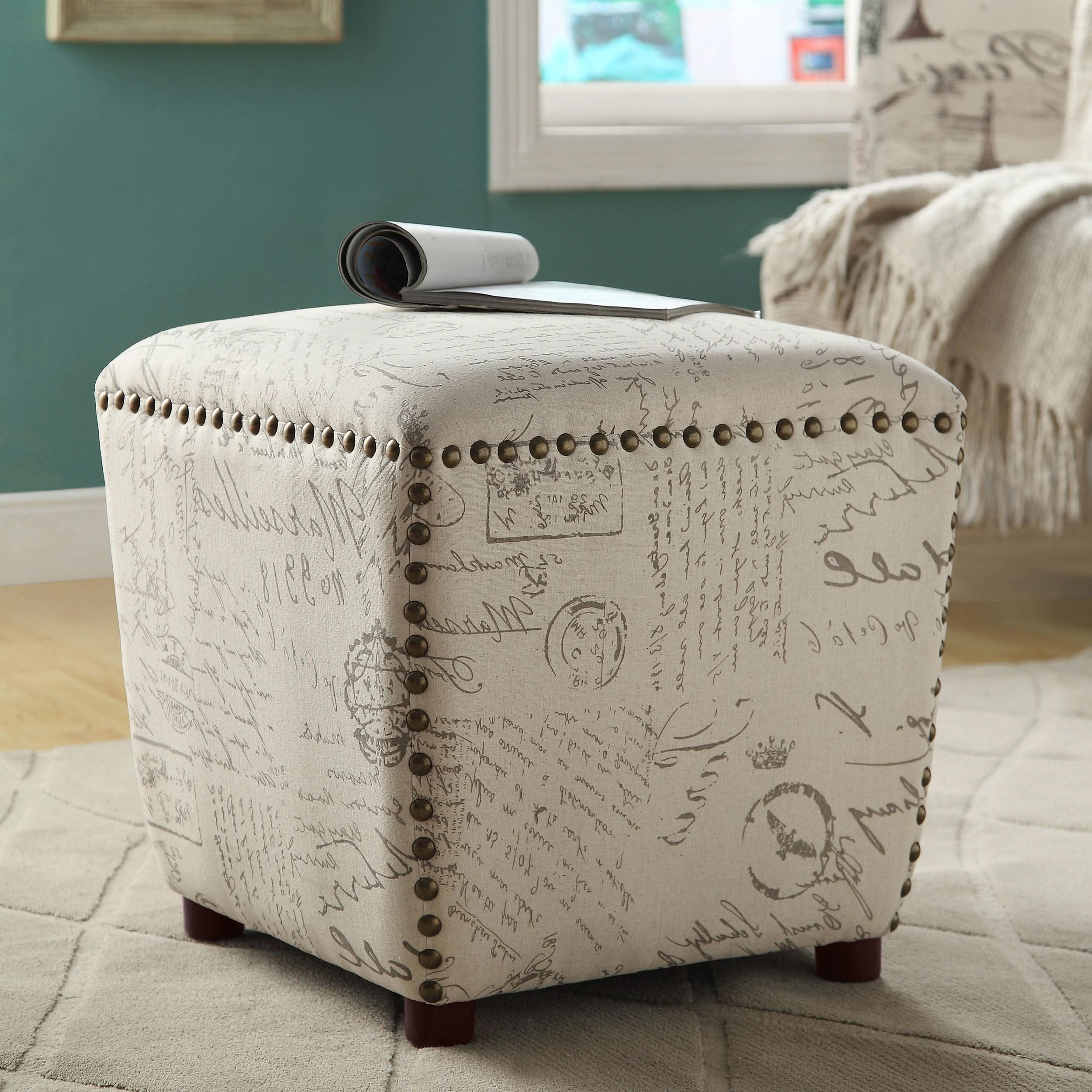 Lucy Square Upholstered Ottoman Off White