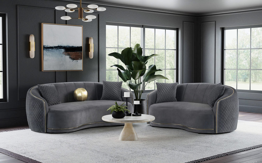Conjunto de sofá Brookside de 2 piezas tapizado en terciopelo gris oscuro