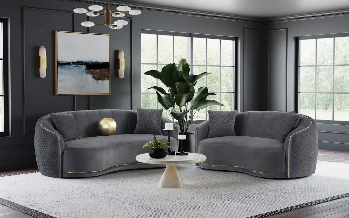 Conjunto de sofá Brookside de 2 piezas tapizado en terciopelo gris oscuro