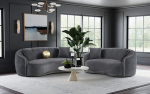 Conjunto de sofá Brookside de 2 piezas tapizado en terciopelo gris oscuro