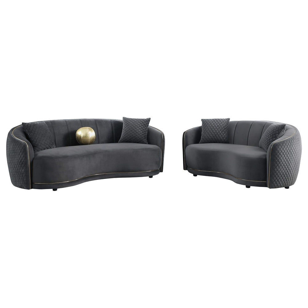 Conjunto de sofá Brookside de 2 piezas tapizado en terciopelo gris oscuro
