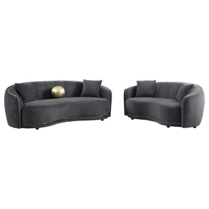Conjunto de sofá Brookside de 2 piezas tapizado en terciopelo gris oscuro