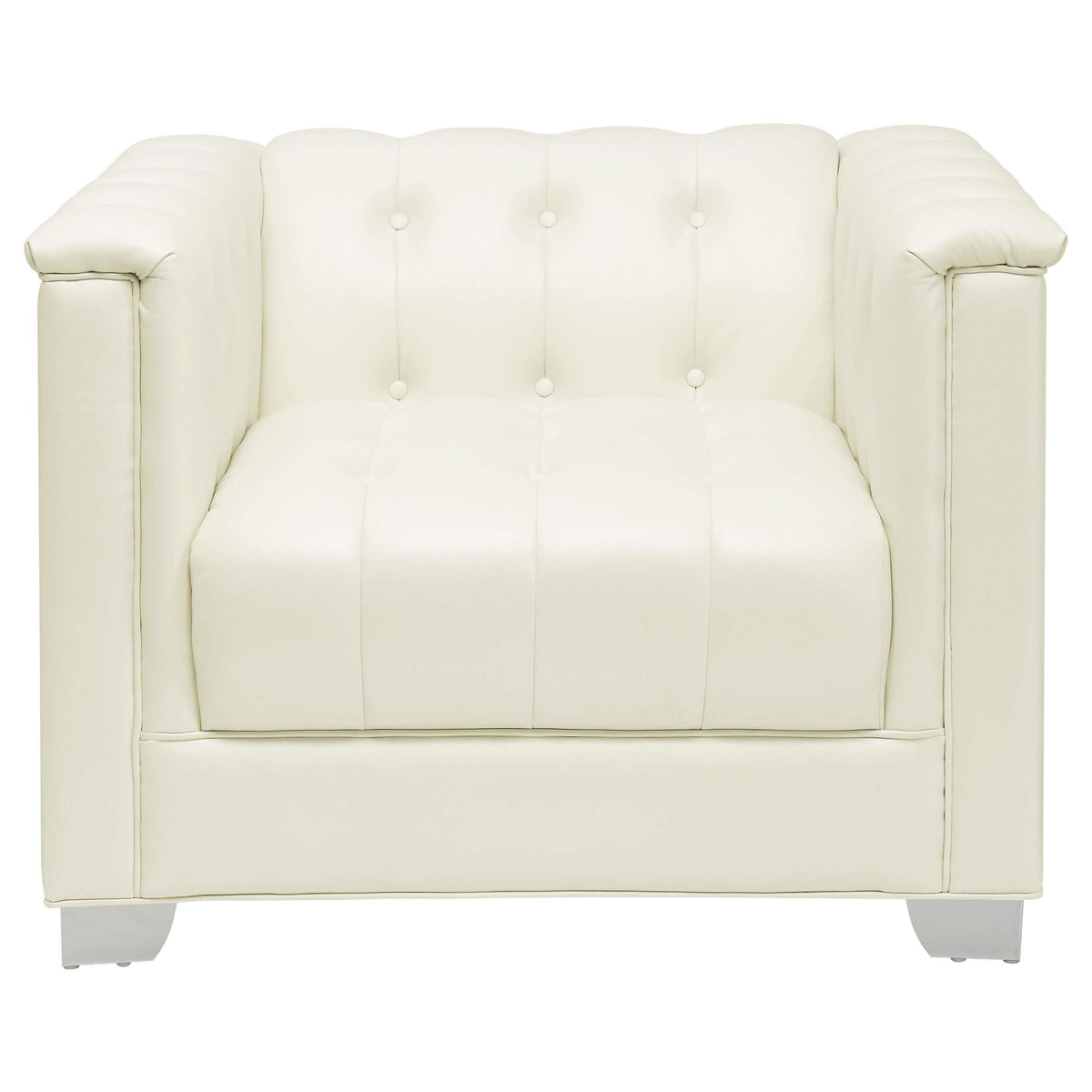 Sillón Chaviano tapizado con brazos de riel, color blanco perla