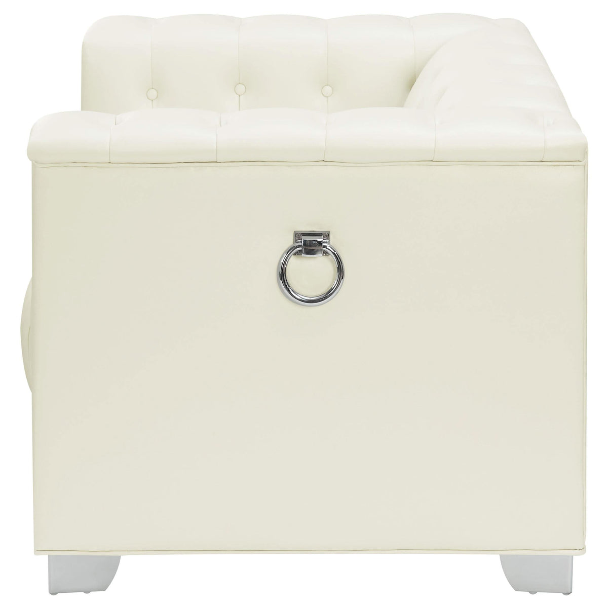 Sillón Chaviano tapizado con brazos de riel, color blanco perla