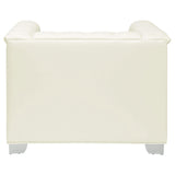 Sillón Chaviano tapizado con brazos de riel, color blanco perla