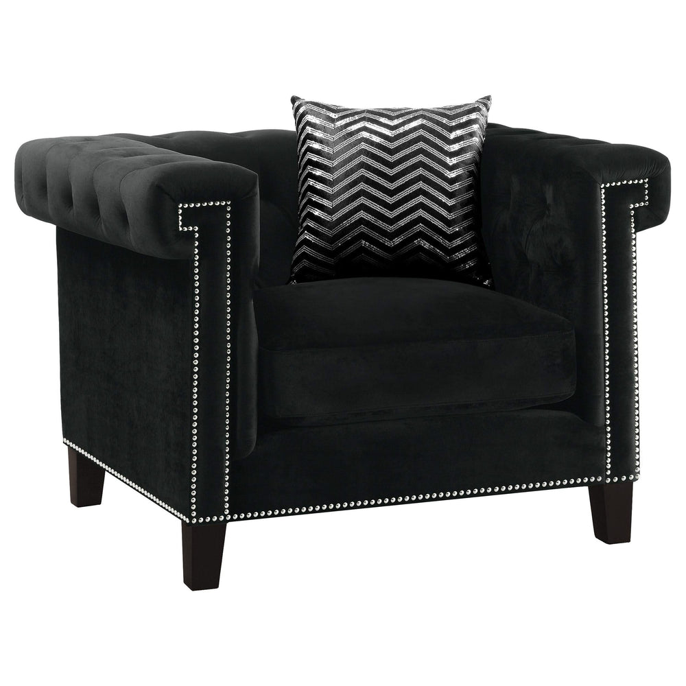 Sillón tapizado con brazos de riel Reventlow, color negro