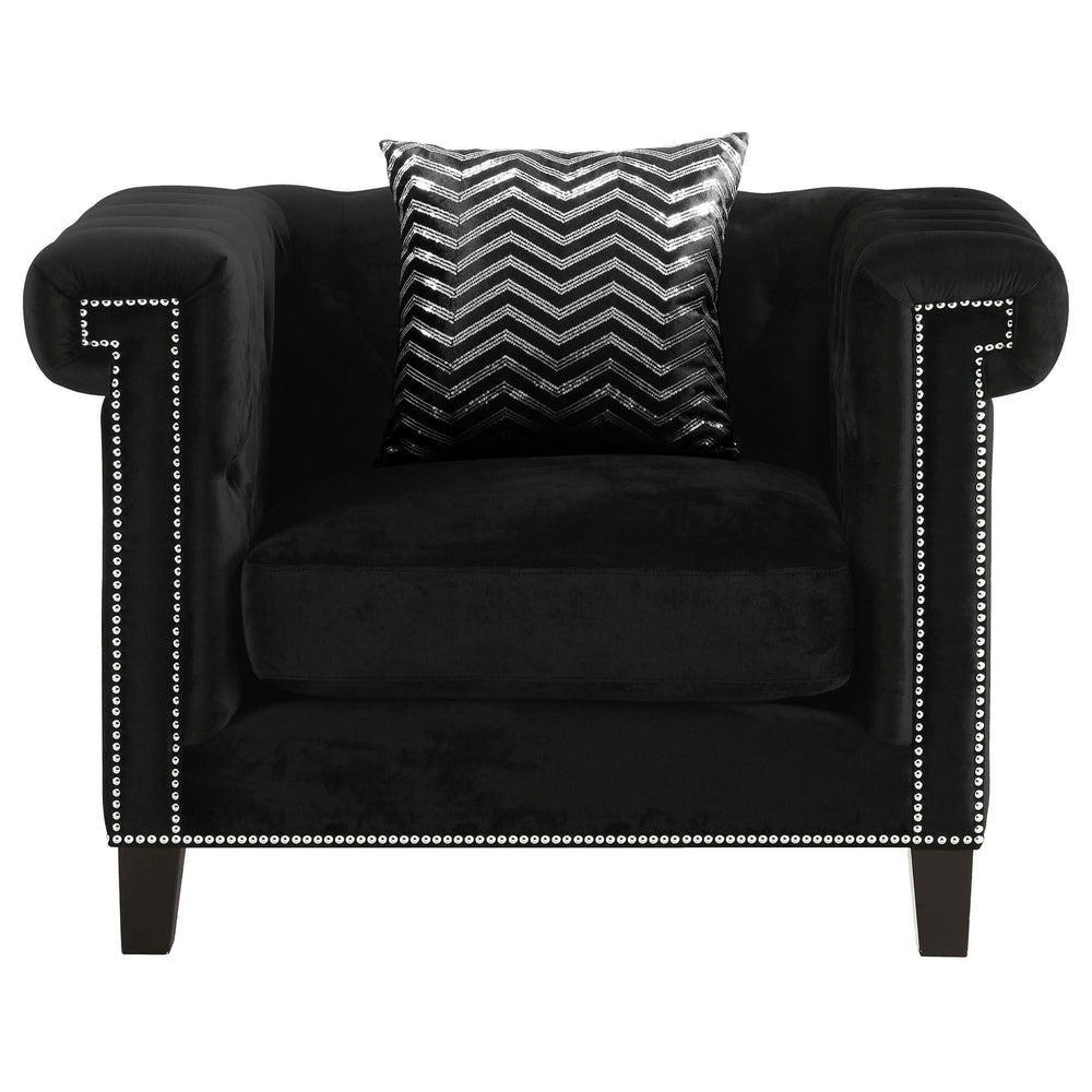 Sillón tapizado con brazos de riel Reventlow, color negro