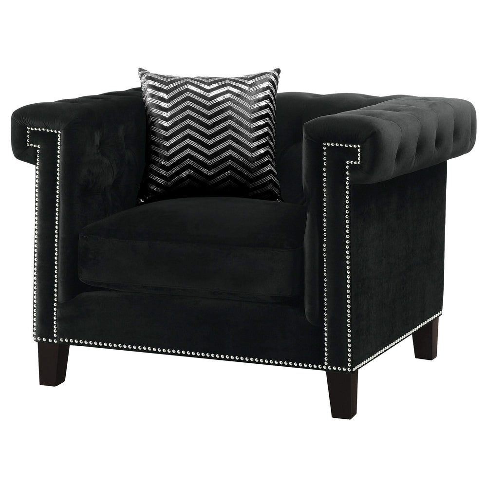 Sillón tapizado con brazos de riel Reventlow, color negro