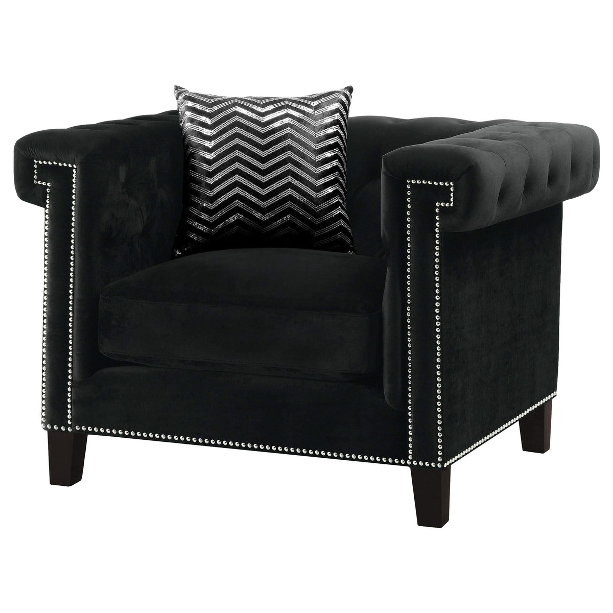 Sillón tapizado con brazos de riel Reventlow, color negro