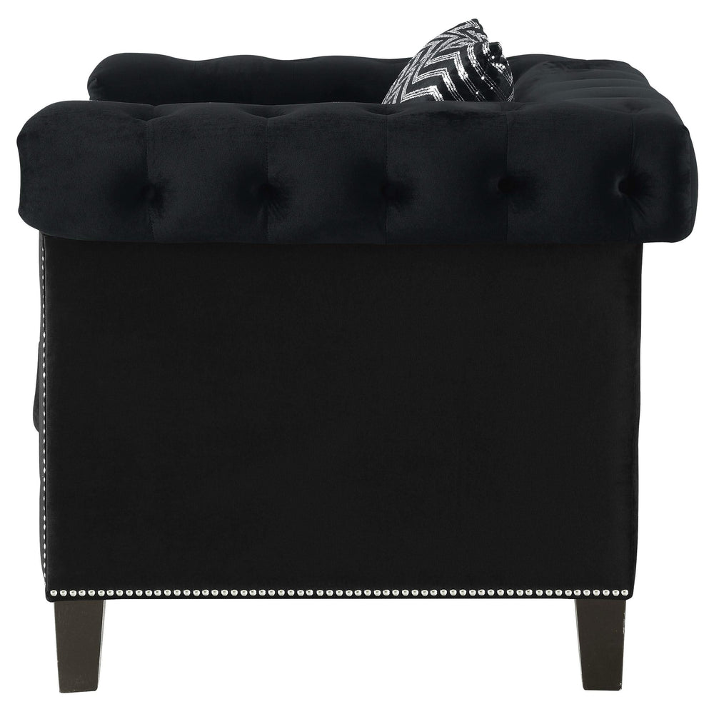 Sillón tapizado con brazos de riel Reventlow, color negro