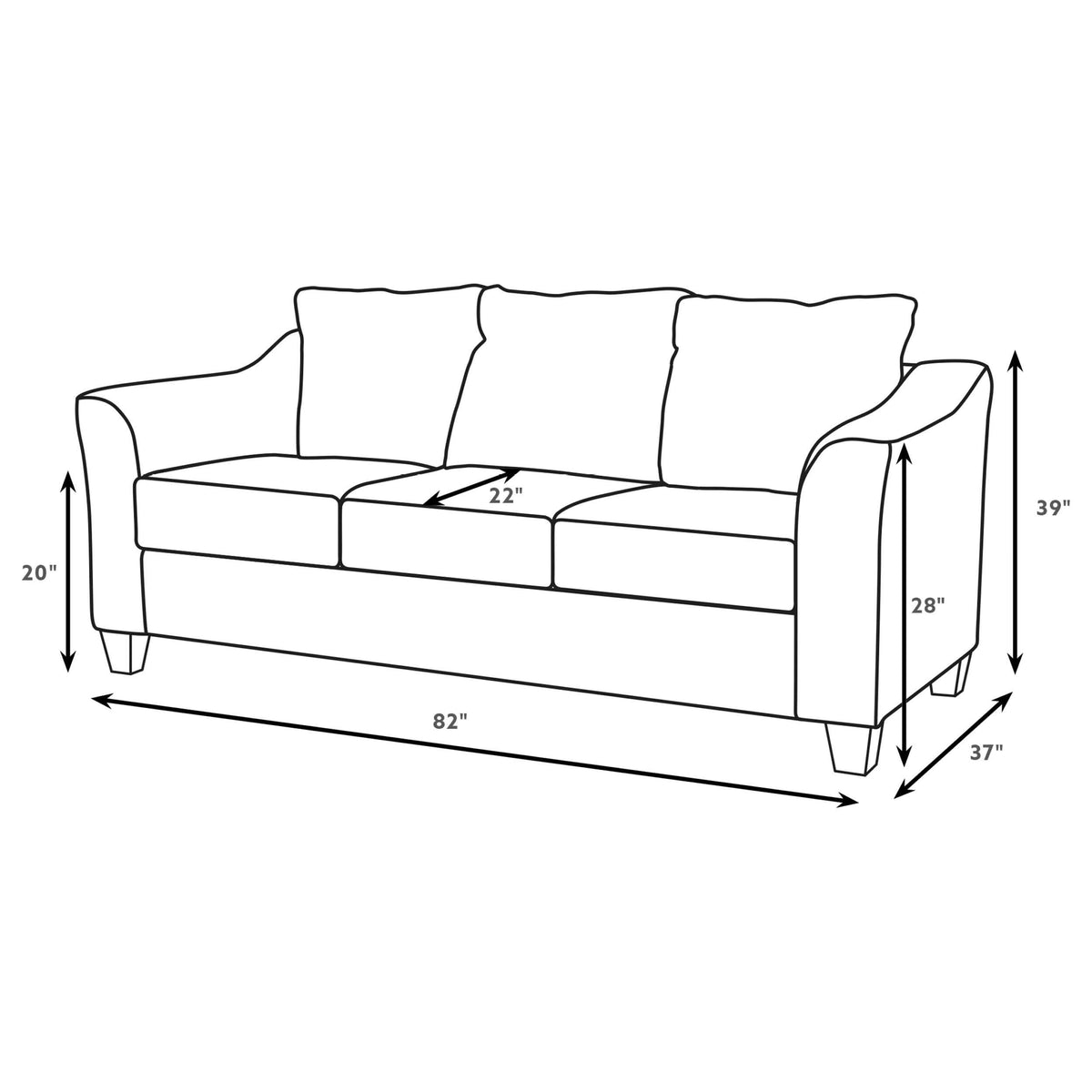 Salizar Upholstered Flared Arm Sofa Charcoal Grey