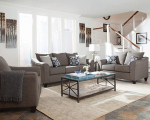 Loveseat tapizado con brazos acampanados Salizar en gris carbón