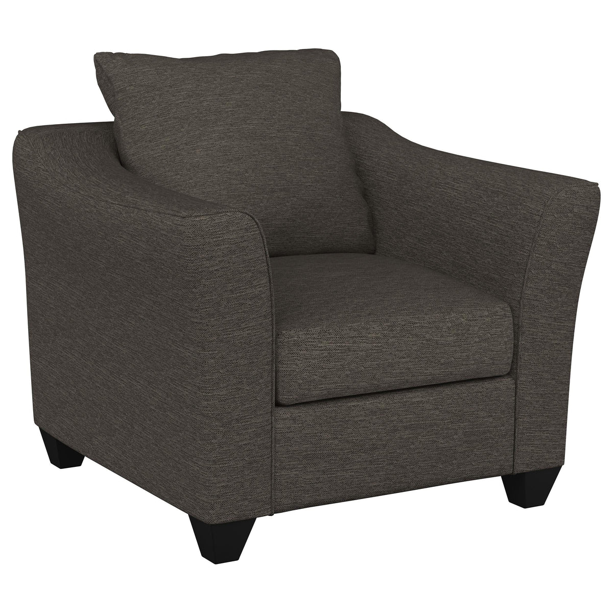 Sillón Salizar tapizado con brazos acampanados, color gris carbón