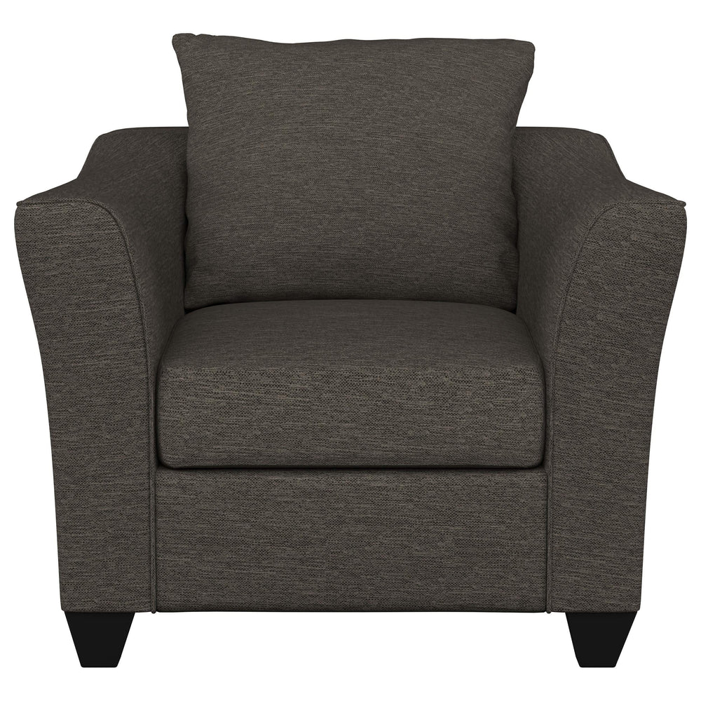 Sillón Salizar tapizado con brazos acampanados, color gris carbón