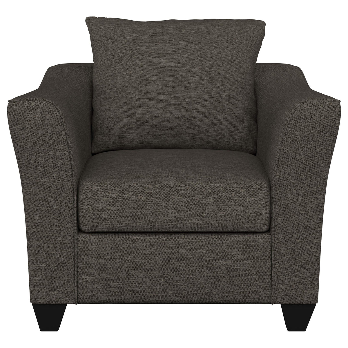 Sillón Salizar tapizado con brazos acampanados, color gris carbón