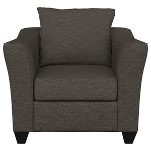 Sillón Salizar tapizado con brazos acampanados, color gris carbón