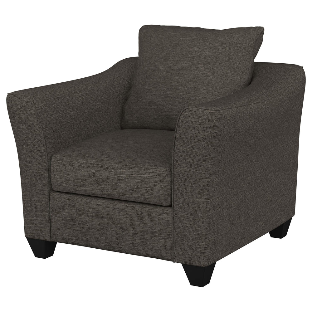 Sillón Salizar tapizado con brazos acampanados, color gris carbón