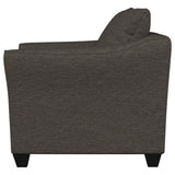Sillón Salizar tapizado con brazos acampanados, color gris carbón