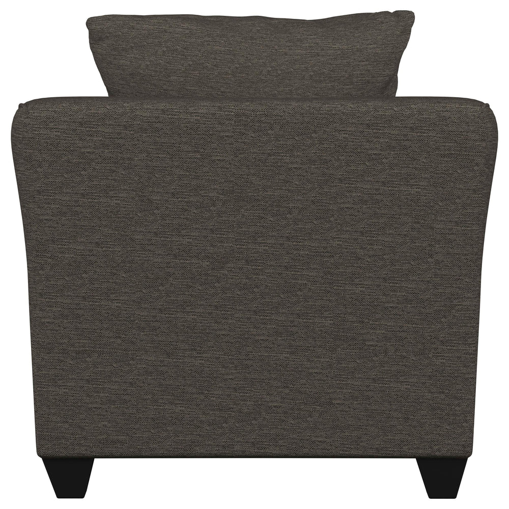 Sillón Salizar tapizado con brazos acampanados, color gris carbón