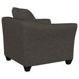 Sillón Salizar tapizado con brazos acampanados, color gris carbón