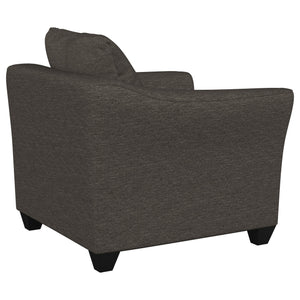 Sillón Salizar tapizado con brazos acampanados, color gris carbón