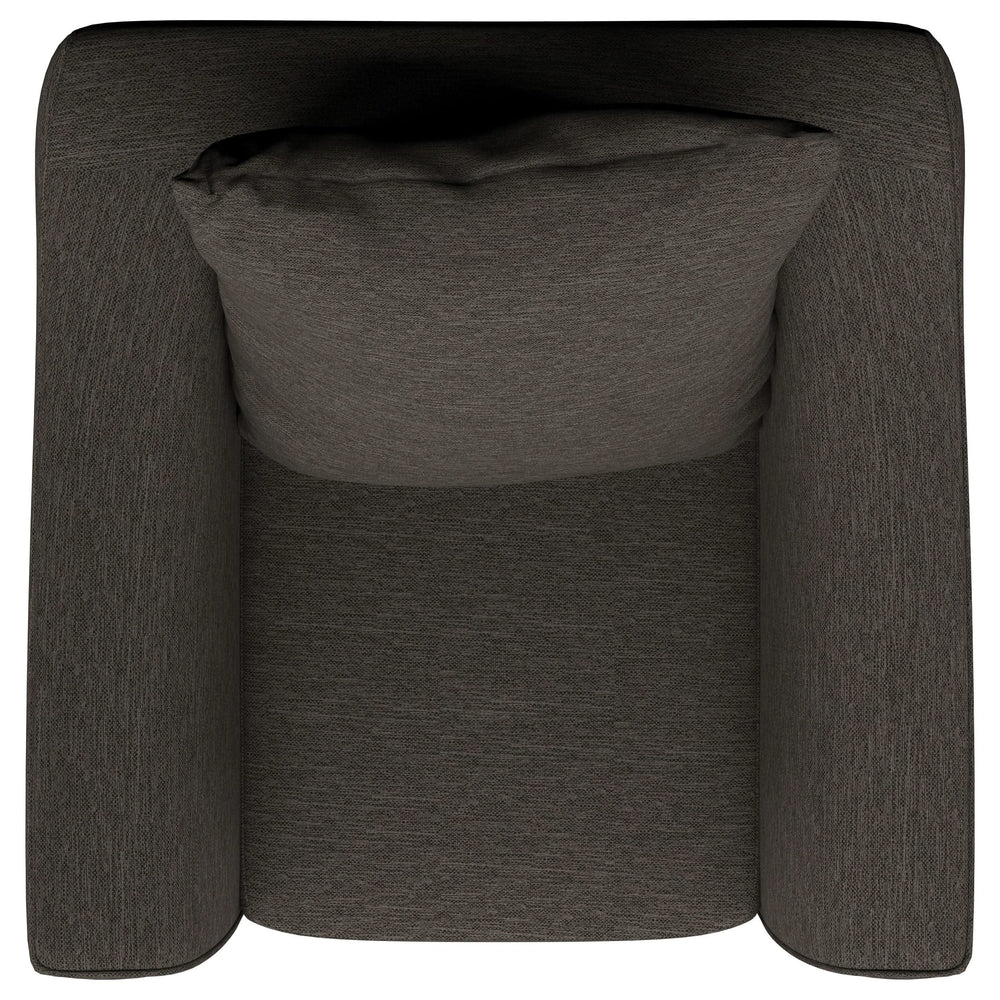 Sillón Salizar tapizado con brazos acampanados, color gris carbón