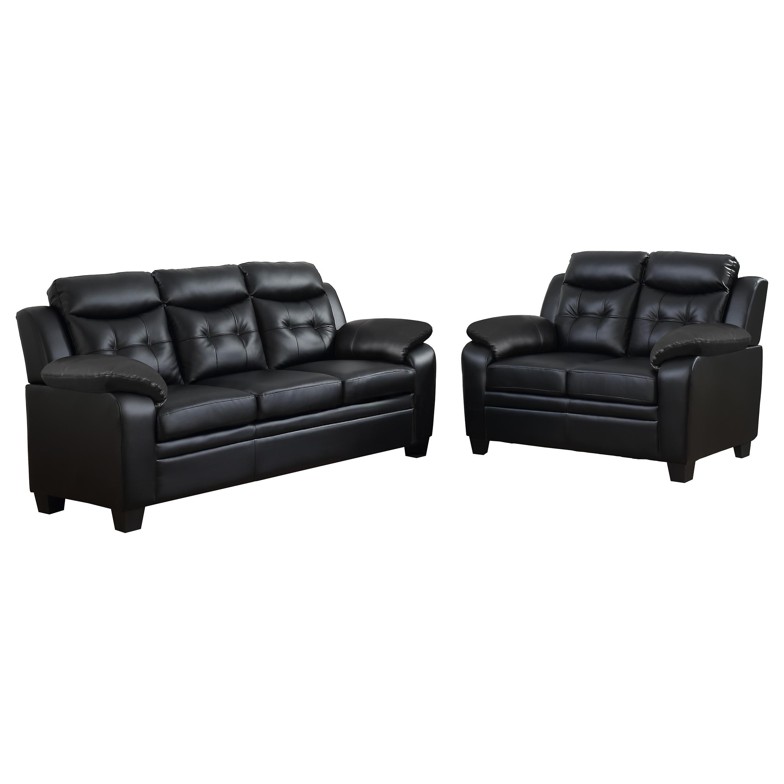 Finley 2-piece Upholstered Padded Arm Tufted Sofa Set Black