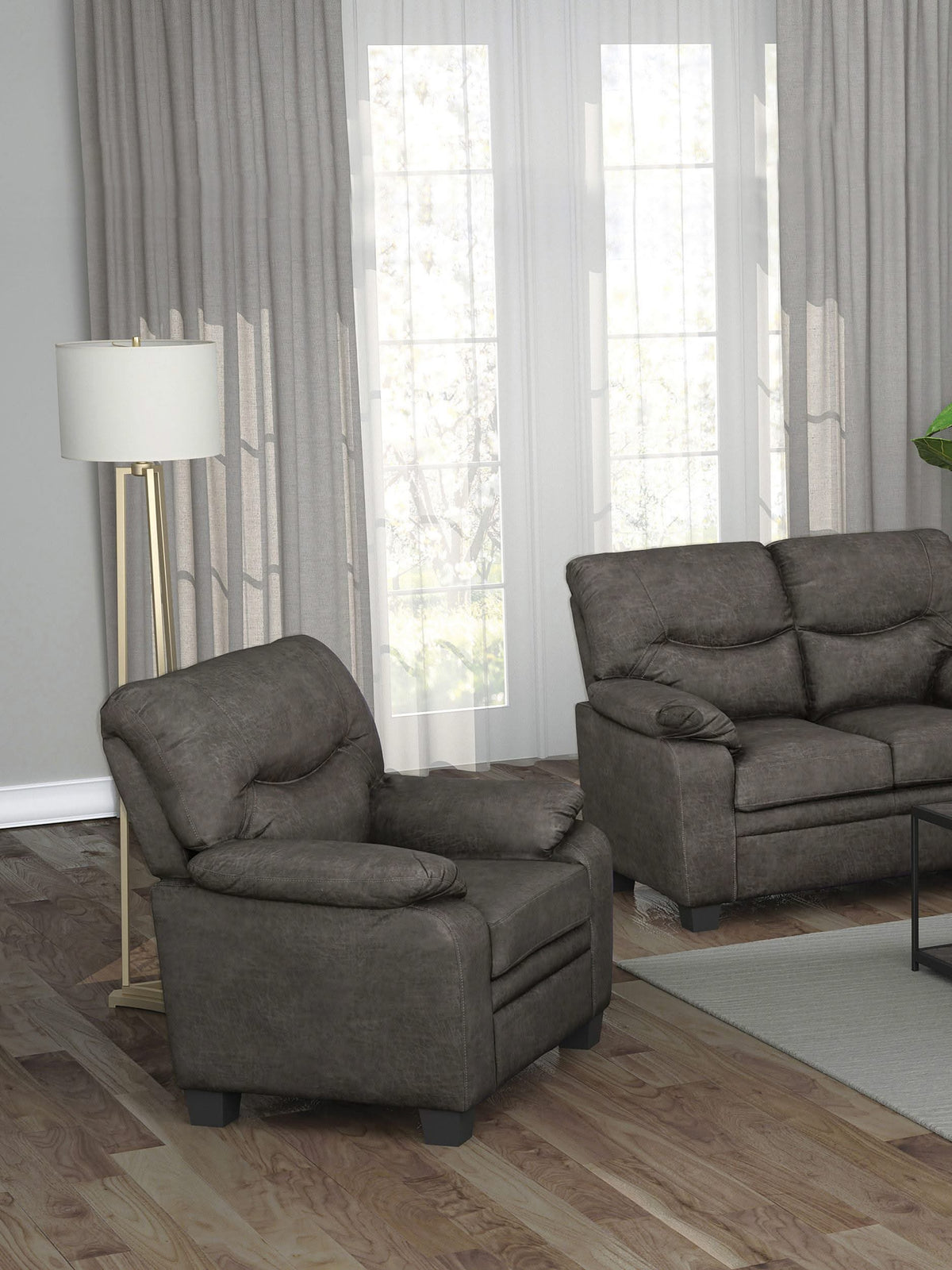 Sillón Meagan tapizado con brazos acolchados, color carbón