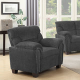 Sillón tapizado Clementine con brazos acolchados, color gris