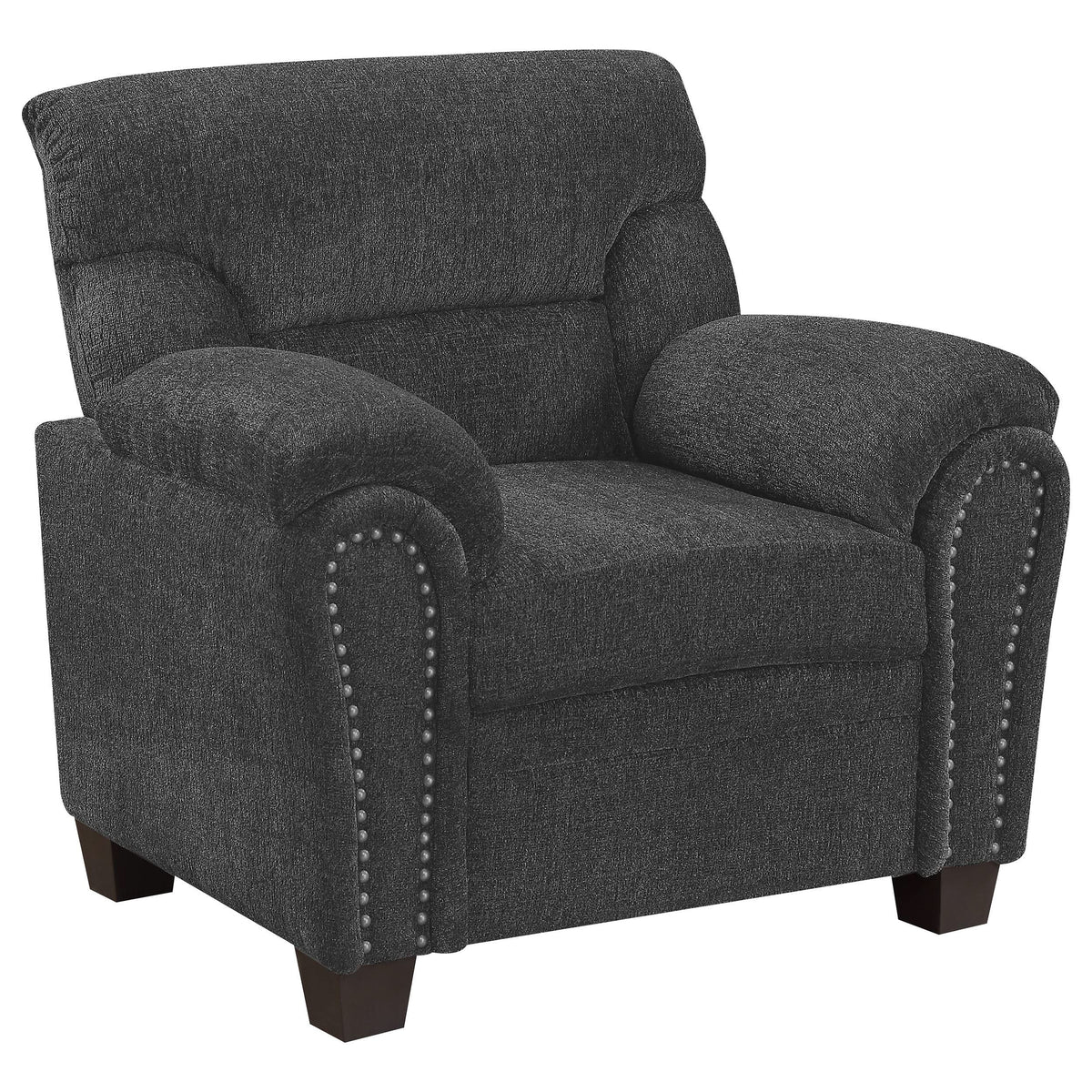 Sillón tapizado Clementine con brazos acolchados, color gris