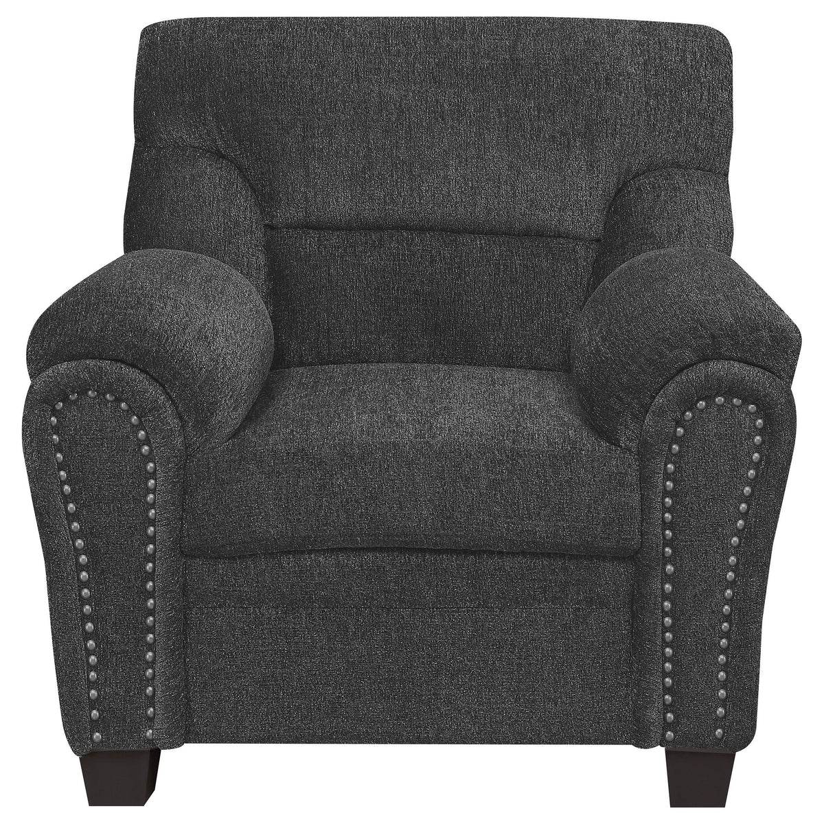 Sillón tapizado Clementine con brazos acolchados, color gris