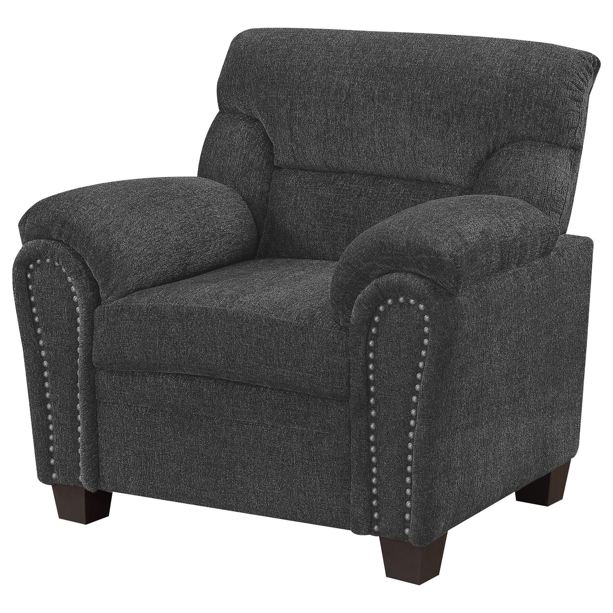 Sillón tapizado Clementine con brazos acolchados, color gris