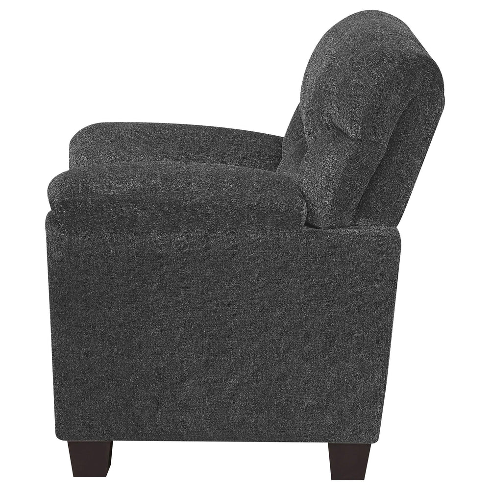 Sillón tapizado Clementine con brazos acolchados, color gris